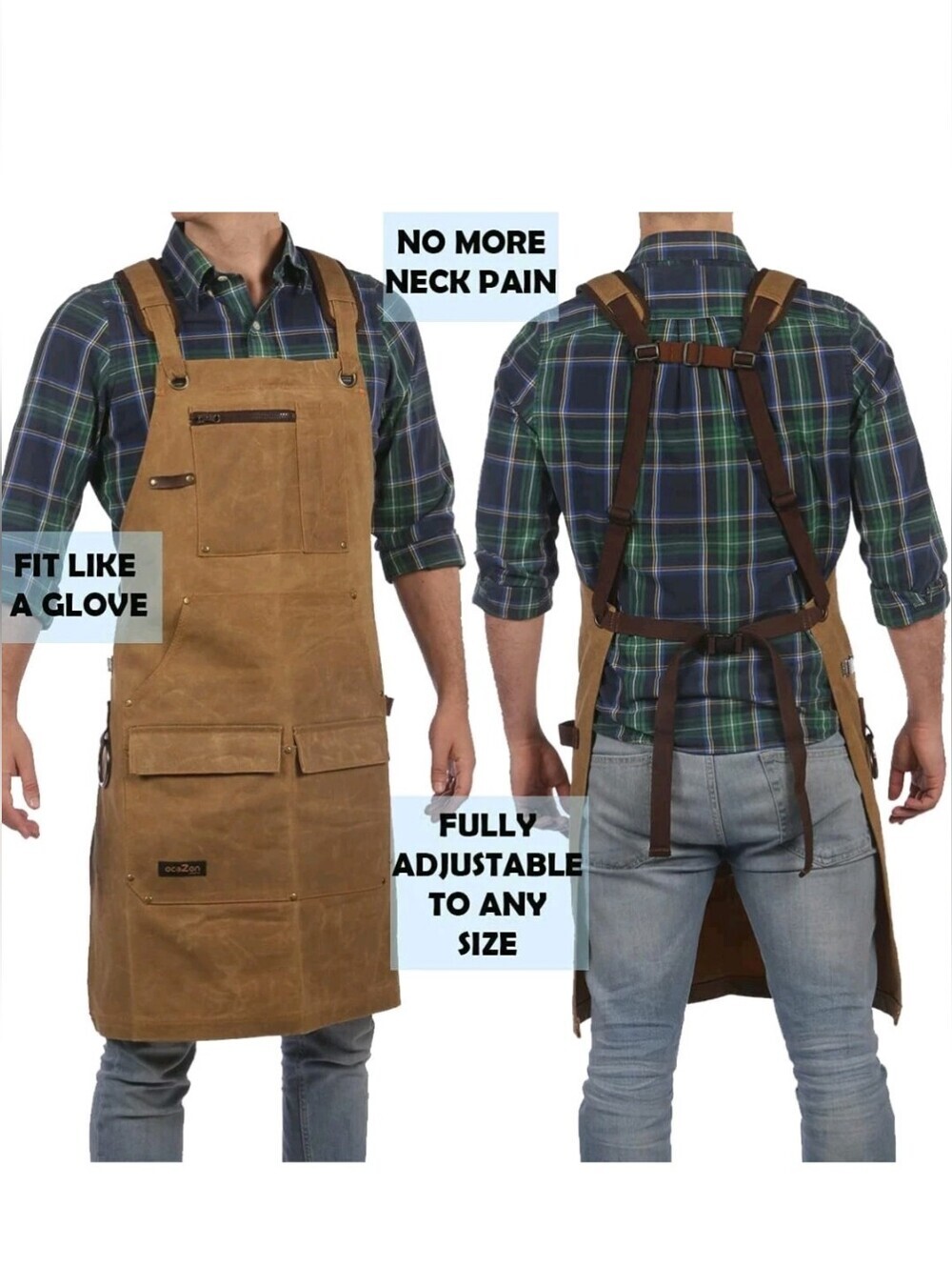 EcoZen  Lifestyle Workman Apron Waxed Canvas Work Apron/Pockets Dark Brown Long